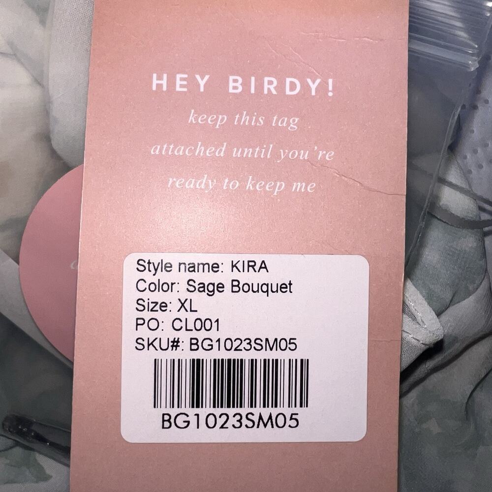Birdy Grey Kira Dress Size XL Sage Bouquet Floral Chiffon One-Shoulder Slit Gown - Picture 13 of 14